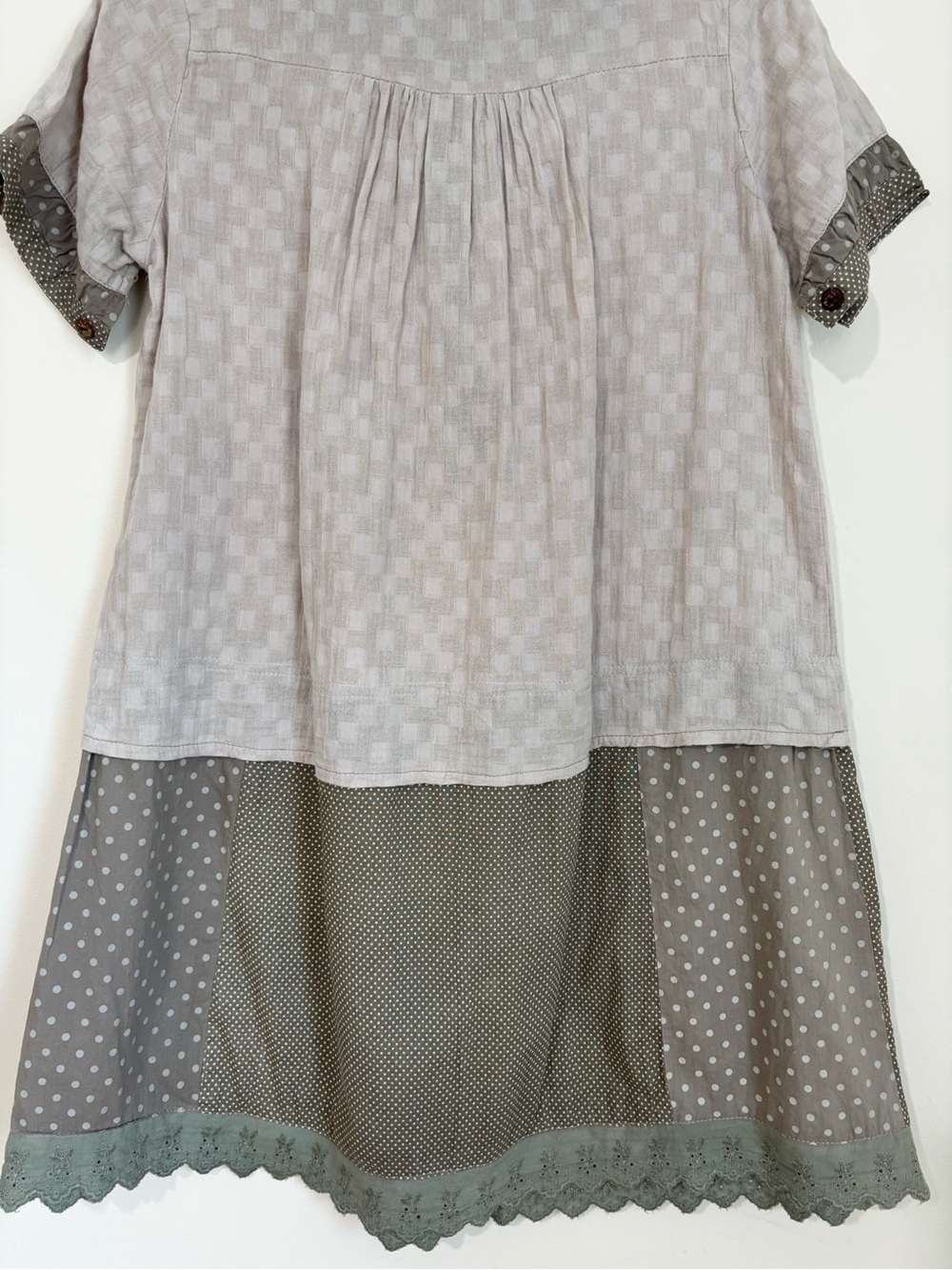 Vintage 90's boho slouchy cottage colorblock short sleeve layered mini dress - Picture 8 of 14